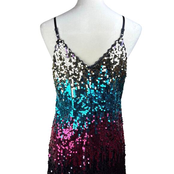 Kate Kason Colorful All Over Sequin Strappy Mini Shift Vibrant Party Dress - Picture 8 of 13